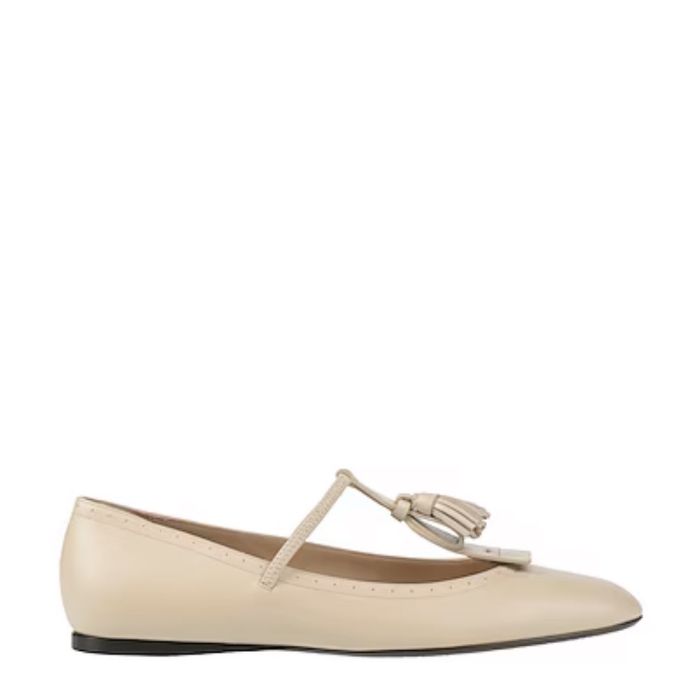 Giorgio Armani Cream Leather T-Strap Tassel Flat 1,065 retail price!